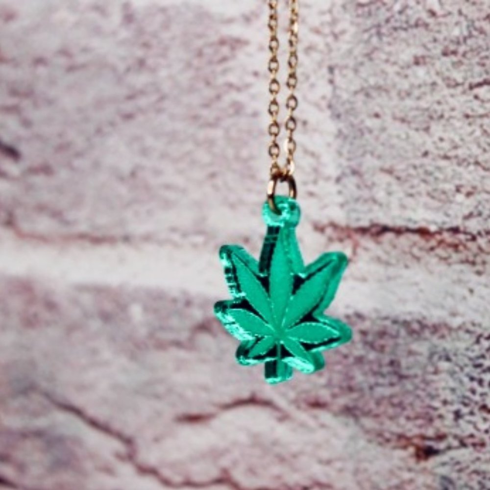 Weed Up Necklace - Green Acrylic Pendant with 18 inch Gold Chain